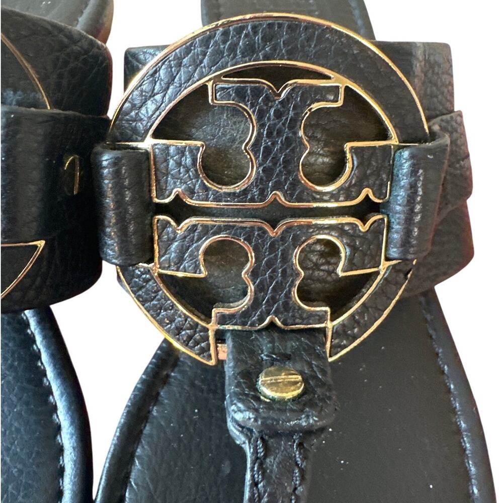 Tory Burch Amanda Thong Sandals Black Pebbled Leather 8.5 - Picture 9 of 11